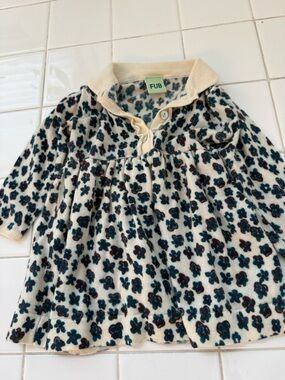 Fub Baby Girl Cream Floral Knit Dress with Teal & Maroon Flowers